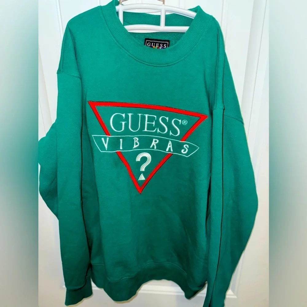 GUESS J Balvin Vibras Crewneck pullover Sweatshirt  fleece Green Mens small